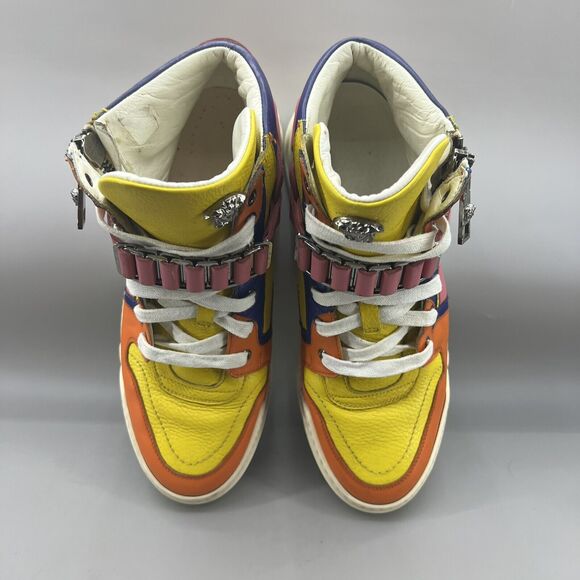 Versace Spring 2015 Sneakers Men’s 10 US, 43 EU Yellow Pink Leather Zip Strap - Picture 5 of 14